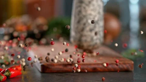 Super slow motion of hitting mortar pestle on pepper seeds Stock Footage 166969278