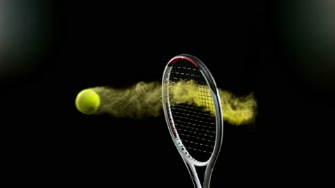 Super slow motion of hitting tenis ball with powder explosion. Stock Footage 196874573
