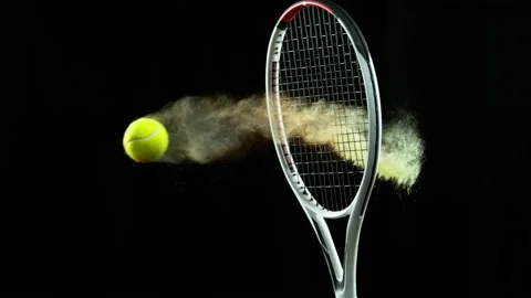 Super slow motion of hitting tenis ball with powder explosion. Stock Footage 232214427