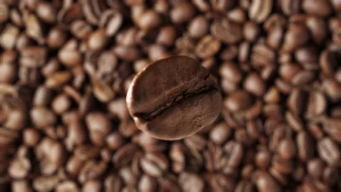 Super slow motion macro shot of flying coffee bean. Stock Footage 140501112