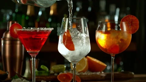 Super slow motion of making various cocktails Stock Footage 231980567
