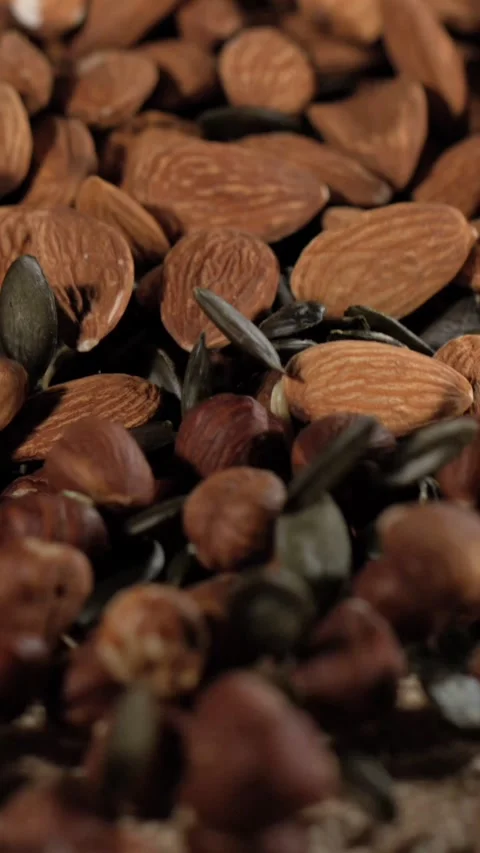 Super slow motion, Mixed Nuts Spilling On Burlap, Slowmotion Closeup Of Almonds, Stock Footage 330273530