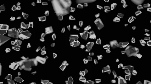 Super slow motion pieces of broken rotating glass on a black background. Depth Stock Footage 122004152