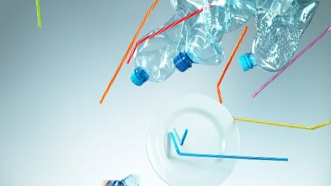 Super slow motion of plastic waste flying into the air. Stock Footage 126705665