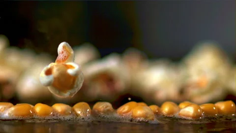 Super slow motion popcorn grains explode. Filmed on a high-speed camera at 1000 Stock Footage 152551597