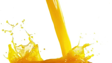 Super slow motion of pouring orange juice isolated on white background Stock Footage 128656645