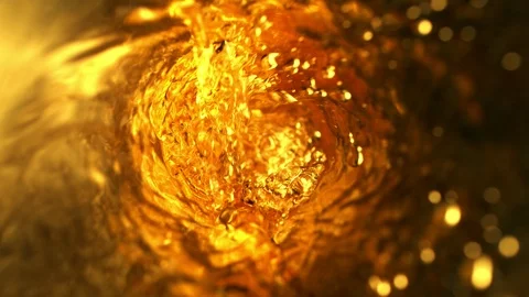 Super slow motion of pouring whiskey, rum or ice tea, inside bottle view. Stock Footage 119985682