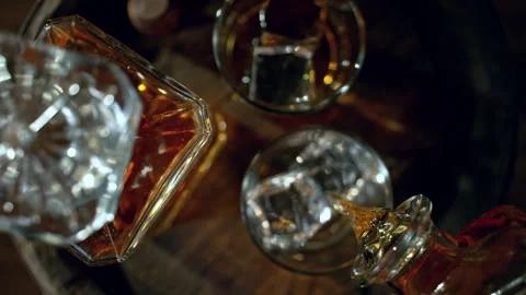 Super Slow Motion of Pouring Whiskey or Rum, Top View Shot. Stock Footage 301700255