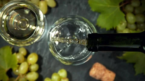 Super slow motion of pouring white wine into glass. Stock Footage 168937885