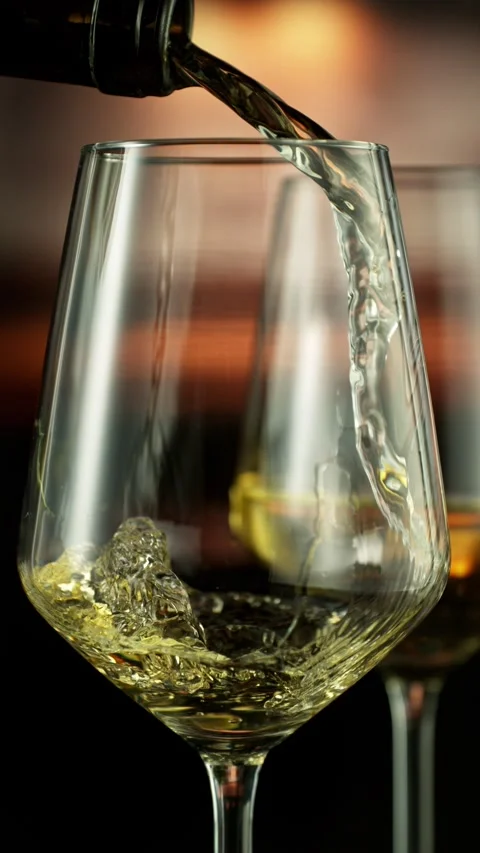 Super Slow Motion of Pouring White Wine into Glass. Stock Footage 288008091