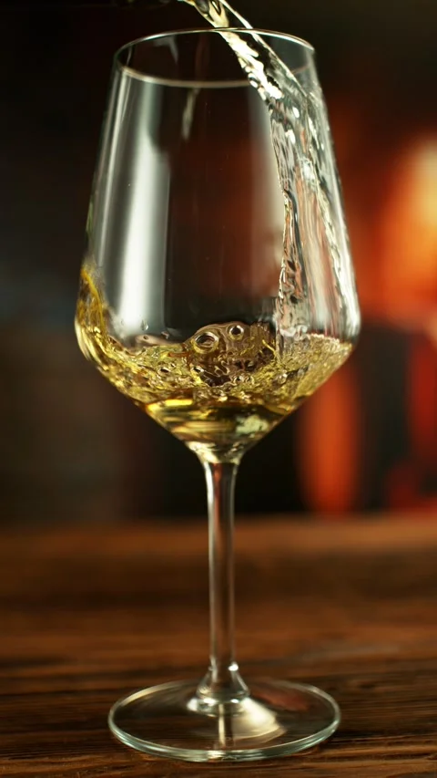 Super Slow Motion of Pouring White Wine into Glass. Stock Footage 289189476