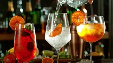 Super slow motion of preparing cocktail drinks with speed motion Stock Footage 231983155