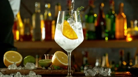 Super slow motion of preparing gin and tonic drinks with speed motion Stock Footage 231984750