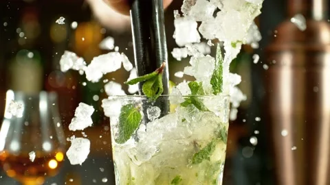 Super slow motion of preparing mojito drink with speed motion. Stock Footage 231306415