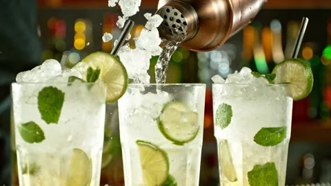 Super slow motion of preparing mojito drink with speed motion. Stock Footage 231555958