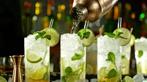 Super slow motion of preparing mojito drink with speed motion. Stock Footage 231575930