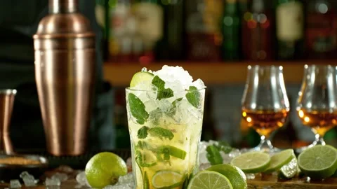Super slow motion of preparing mojito drink with speed motion. Stock Footage 237168190