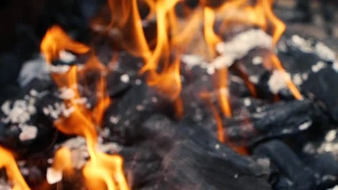 Super slow motion of real burning fire flame, close-up night bonfire, fireplace Stock-Footage 196268909