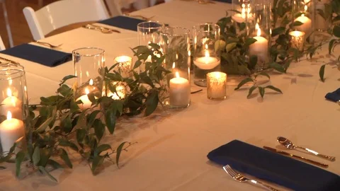 Super Slow Motion Reception Table Candles Stock Footage 123654322