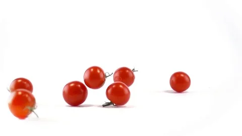 Super Slow Motion of Red Fresh Tomatos Falling on White Background Stock-Footage 82209062