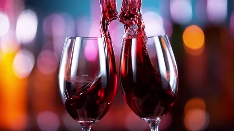 Super slow motion of red wine glasses in cheers gesture. Stock Footage 147275019