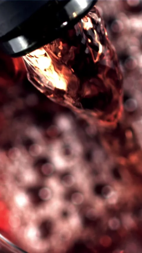 Super slow motion red wine pours with air bubbles into the glass. Filmed on a Stock Footage 335286823