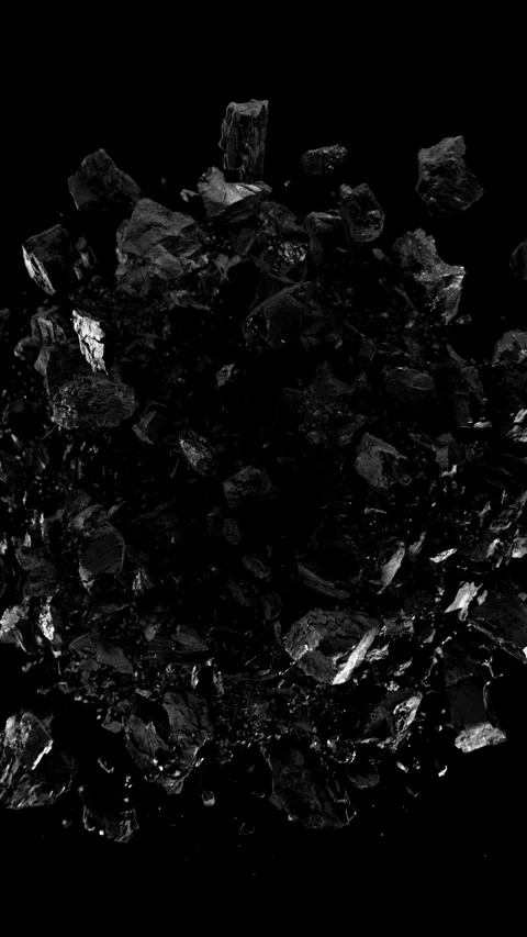 Super slow motion of rotating coal pieces on black background. Stock Footage 306576503