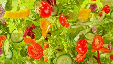 Super slow motion of rotating fresh lettuce flying up in the air Stock Footage 239432438