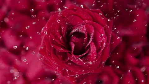 Super Slow Motion of Rotating Rose and Flying Droplets from Bloom at 1000fps. Stock Footage 327686465