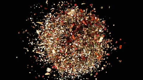 Super slow motion of rotating spices mix on black background Stock Footage 172011065