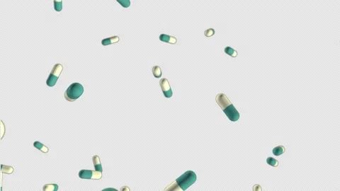 Super slow motion shooting of flying blue and white pills. Floating in zero grav Stock Footage 148035870