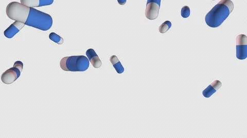Super slow-motion shooting of flying blue and white tablets. Loop, alpha channel Video stock 156429672