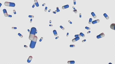 Super slow-motion shooting of flying blue and white tablets. Loop, alpha channel Stock Footage 156431486