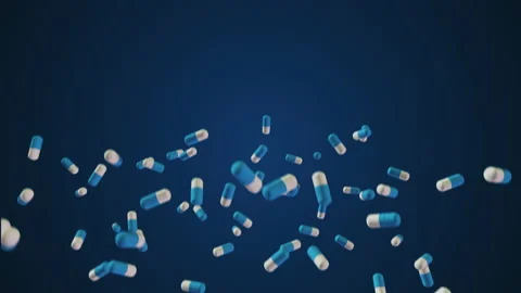 Super slow-motion shooting of multi-colored tablets, tossed up. Loop. Medicines, Video stock 156440857