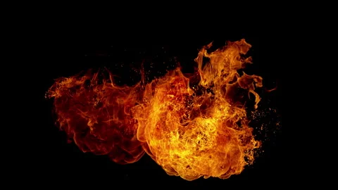 Super Slow Motion Shot of Big Fire Explosion Isolated on Black Background at Stock Footage 338329440