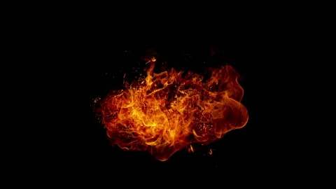 Super Slow Motion Shot of Big Fire Explosion Isolated on Black Background at Stock Footage 339534773