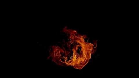 Super Slow Motion Shot of Big Fire Explosion Isolated on Black Background at Stock Footage 340455224