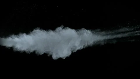 Super Slow Motion Shot of Blowing White Powder Cloud Isolated on Black Stock Footage 336261357