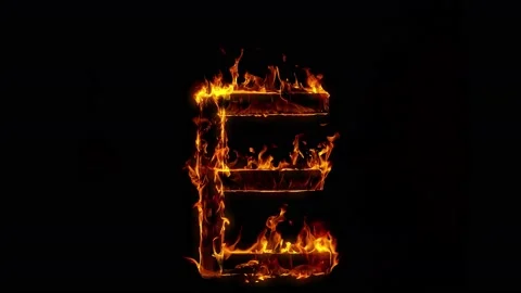Super Slow Motion Shot of Burning Letter E Isolated on Black Background at 1000 Stock Footage 164900740