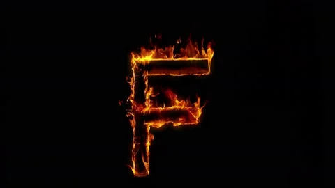 Super Slow Motion Shot of Burning Letter F Isolated on Black Background at 1000 Stock Footage 164900931