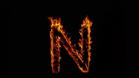 Super Slow Motion Shot of Burning Letter N Isolated on Black Background at 1000 Stock Footage 164901213