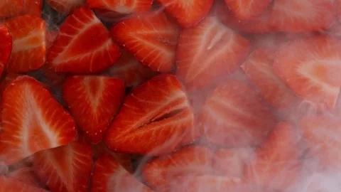 Super Slow Motion Shot of Cold Strawberry Background at 1000fps. Stock Footage 341234933