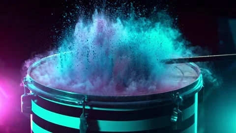 Super Slow Motion Shot of Drum Hit with Color Powder Explosion at 1000 fps. Stock Footage 142961807