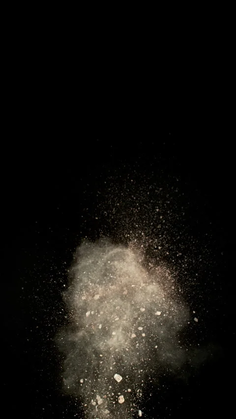 Super Slow Motion Shot of Exploding Soil, Rocks and Dust Isolated on Black at Stock Footage 319380651
