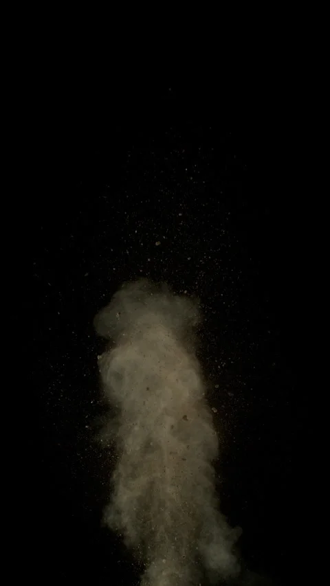 Super Slow Motion Shot of Exploding Soil, Rocks and Dust Isolated on Black at Stock Footage 326367158