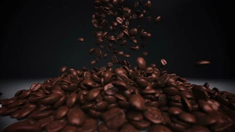 Super Slow Motion Shot of Falling Roasted Coffee Beans into Ground Coffee on Stock Footage 230100611