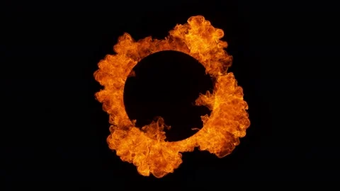 Super Slow Motion Shot of Fire Explosion with Black Blank Circle in the Middle Stock Footage 144676469