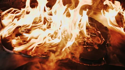 Super Slow Motion Shot of Fire Flames Isolated on Black Background. Stock Footage 147351786