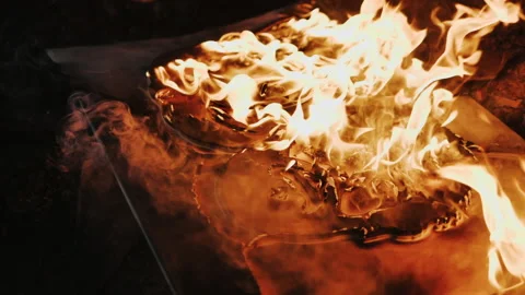 Super Slow Motion Shot of Fire Flames Isolated on Black Background. Stock Footage 147351809