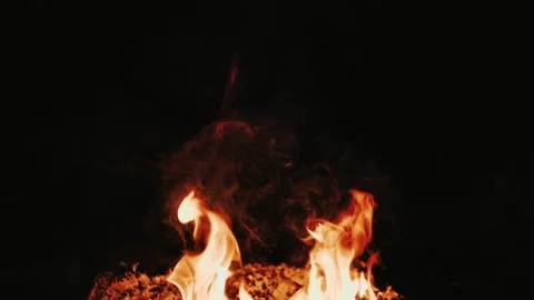 Super Slow Motion Shot of Fire Flames Isolated on Black Background. Stock Footage 147353130